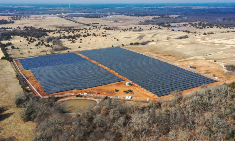 aerial shot of solar field